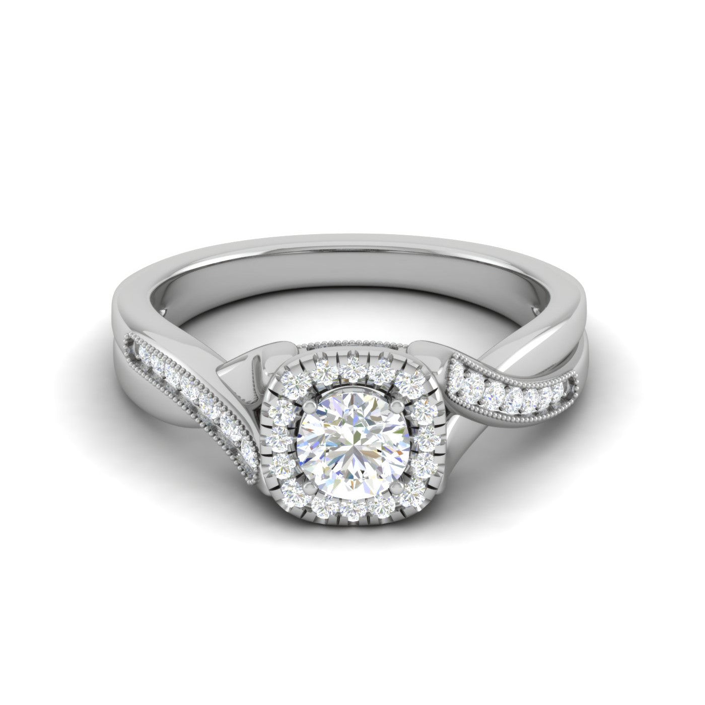 1-Carat Lab Grown Solitaire Halo Diamond Single Twisted Shank Platinum Ring for Women JL PT RV RD LG G 123-B