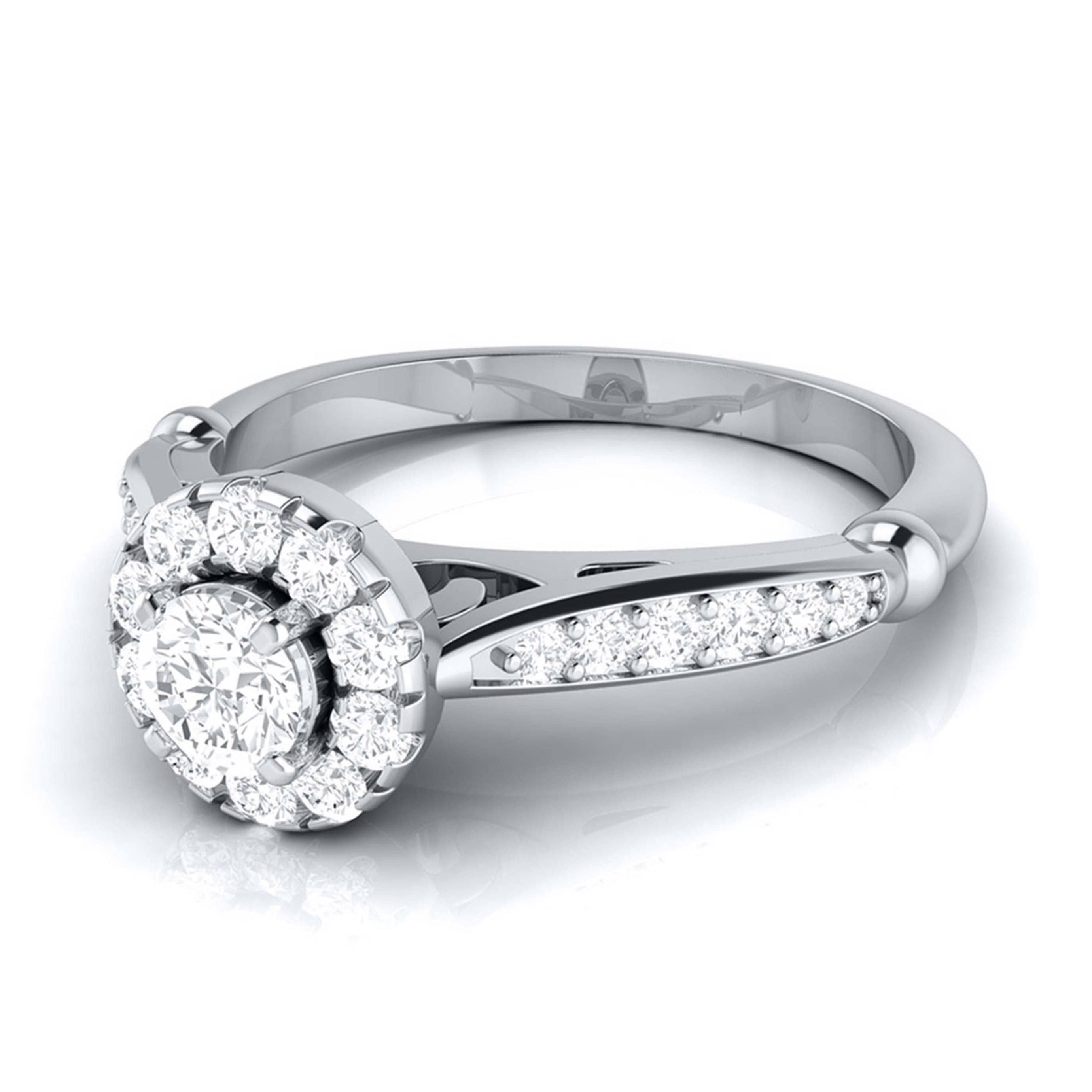 70-Pointer Solitaire Halo Diamond Shank Platinum Ring JL PT G 103-C