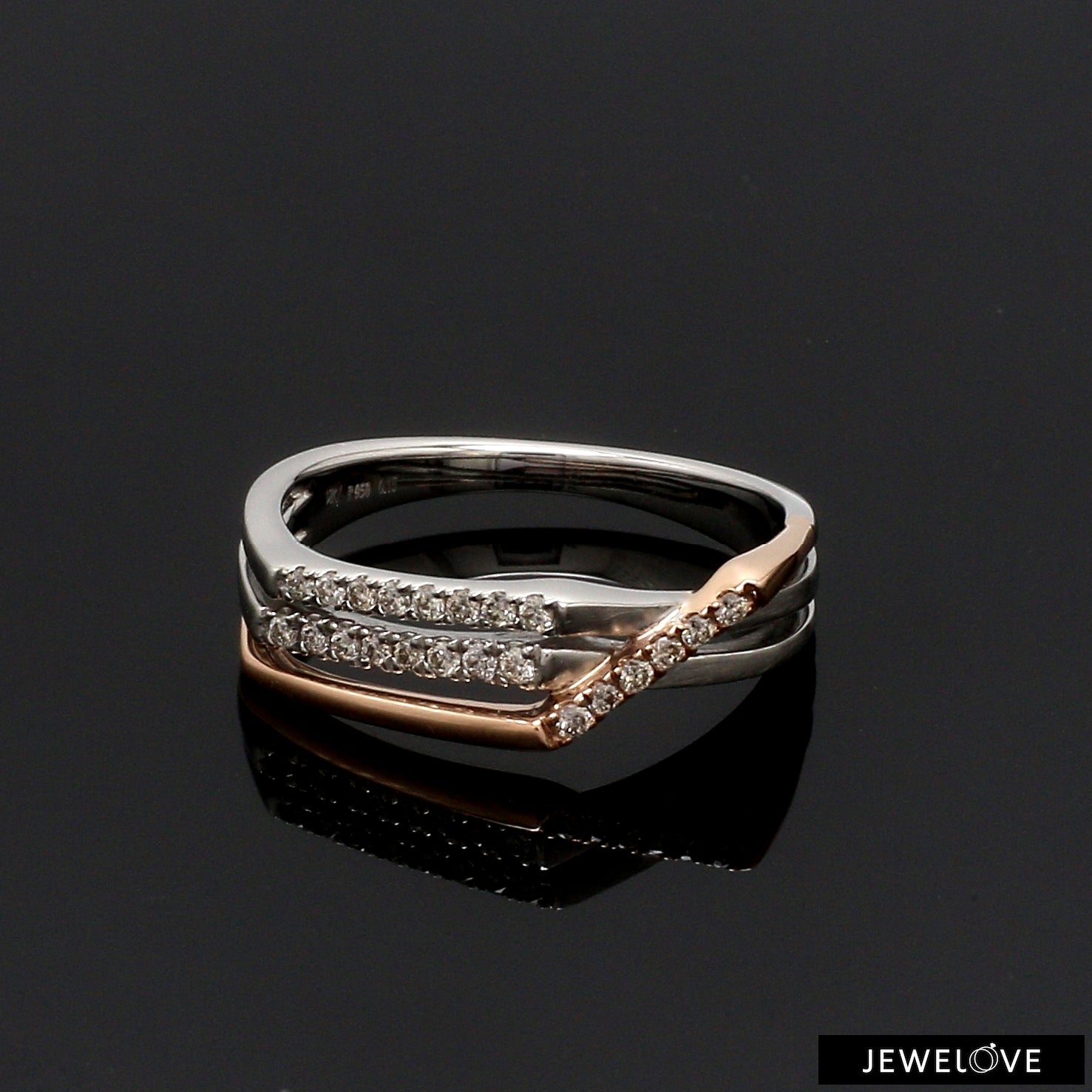 Parallel Paths Platinum Couple Rings with Rose Gold & Diamonds JL PT 966