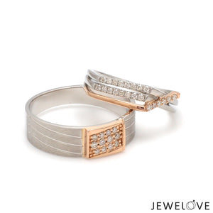 Parallel Paths Platinum Couple Rings with Rose Gold & Diamonds JL PT 966