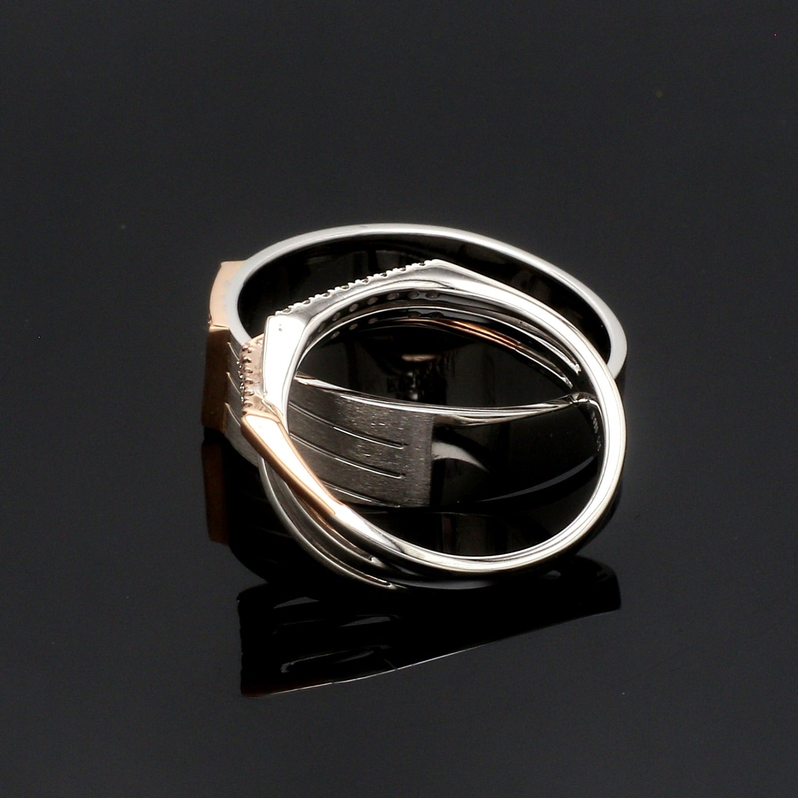 Parallel Paths Platinum Couple Rings with Rose Gold & Diamonds JL PT 966