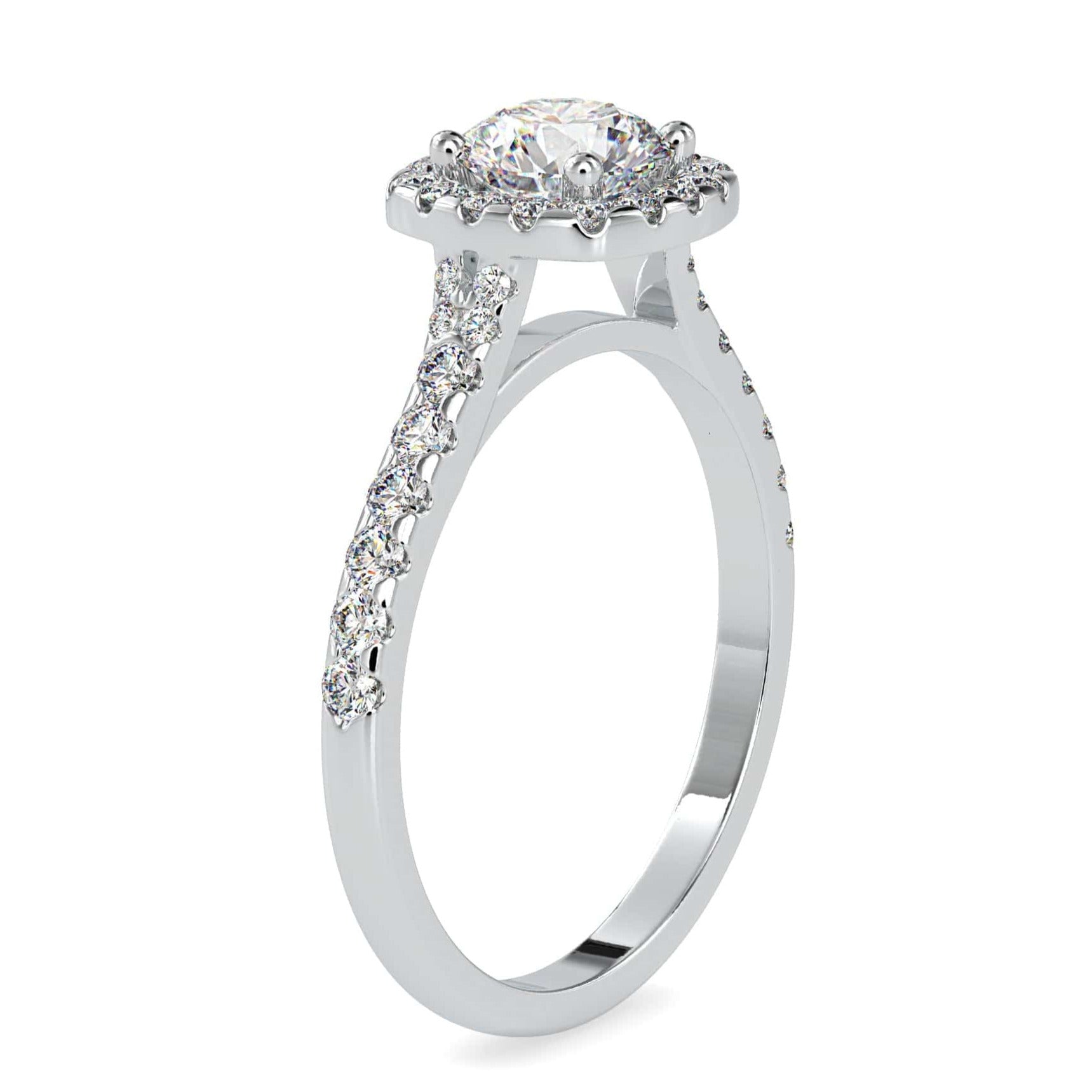 30-Pointer Solitaire Platinum Halo Diamond Shank Engagement Ring JL PT 0191