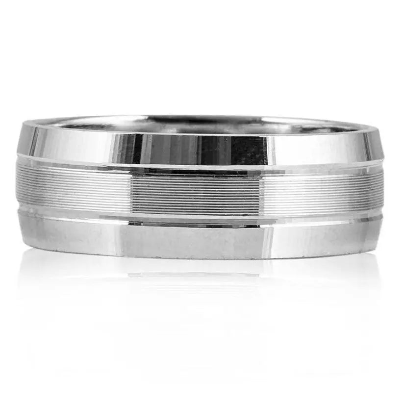 7mm Elegant Plain Platinum Ring for Men with Horizontal Lines JL PT 541   Jewelove.US