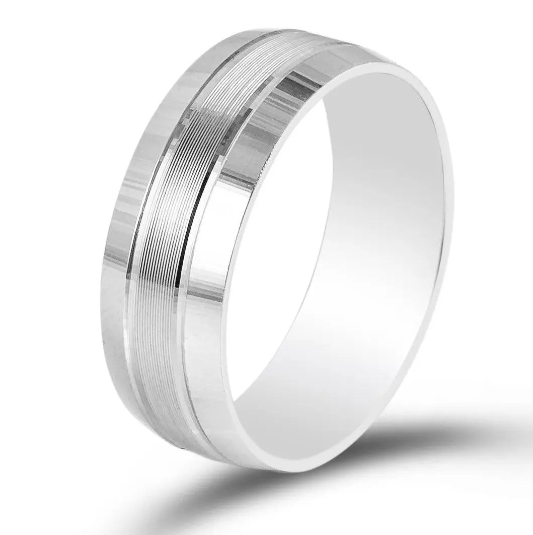 7mm Elegant Plain Platinum Ring for Men with Horizontal Lines JL PT 541   Jewelove.US