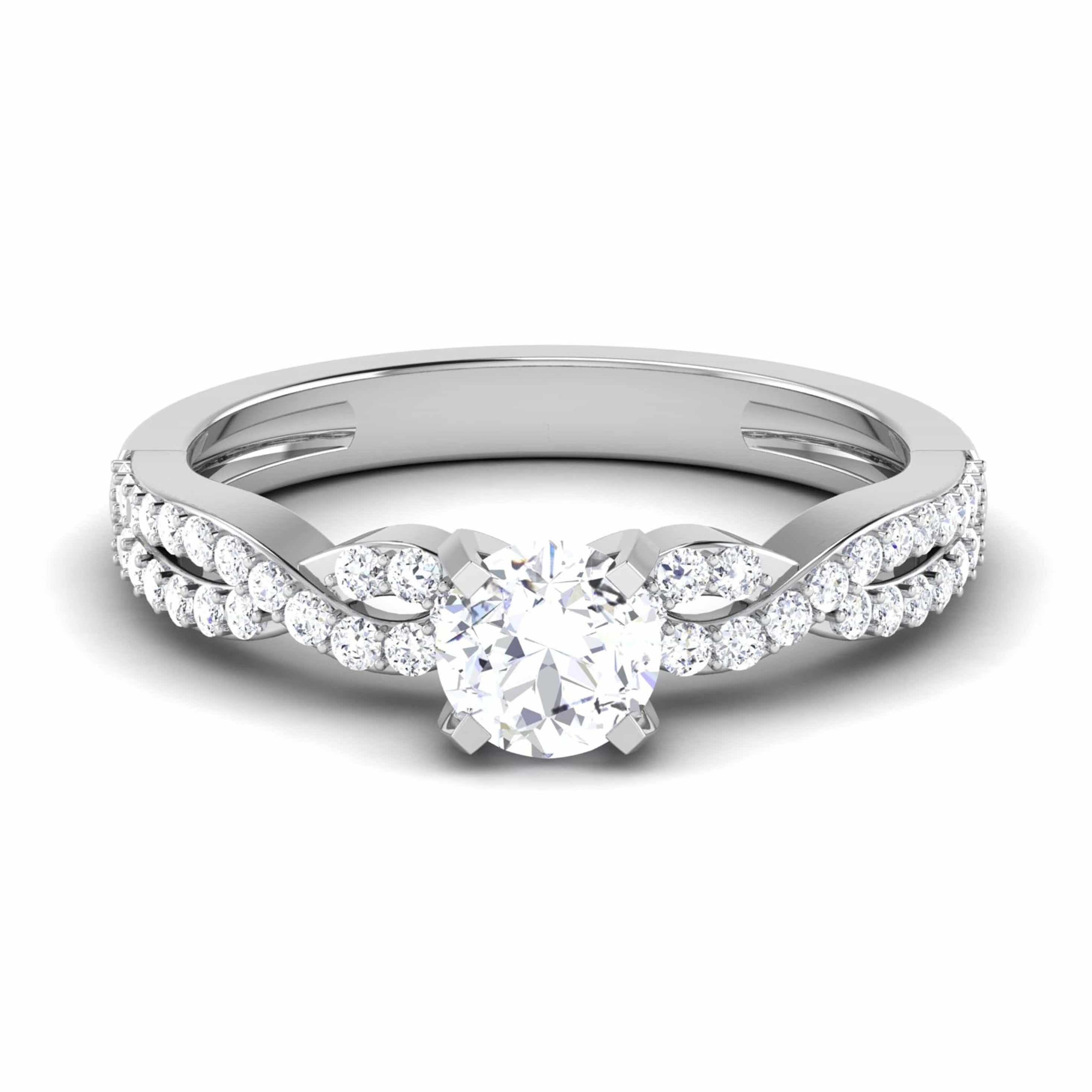 Designer 30 Pointer Platinum Double Shank Diamond Solitaire Engagement Ring JL PT 6994