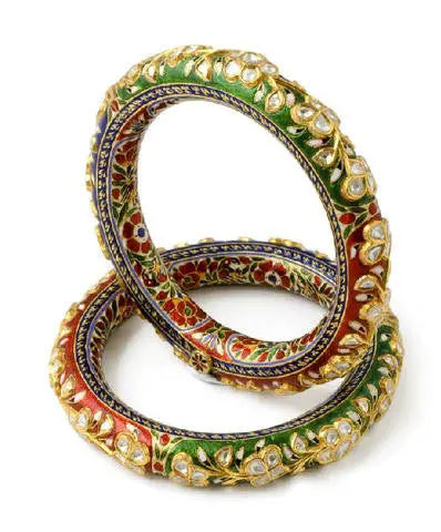 Artistic Diamond Polki Bangle with Red, Green & Blue Enamel   Suranas Jewelove