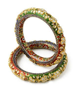 Load image into Gallery viewer, Artistic Diamond Polki Bangle with Red, Green &amp; Blue Enamel   Suranas Jewelove
