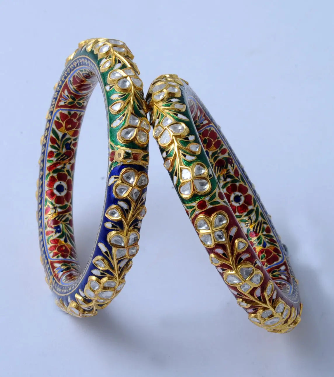 Artistic Diamond Polki Bangle with Red, Green & Blue Enamel   Suranas Jewelove