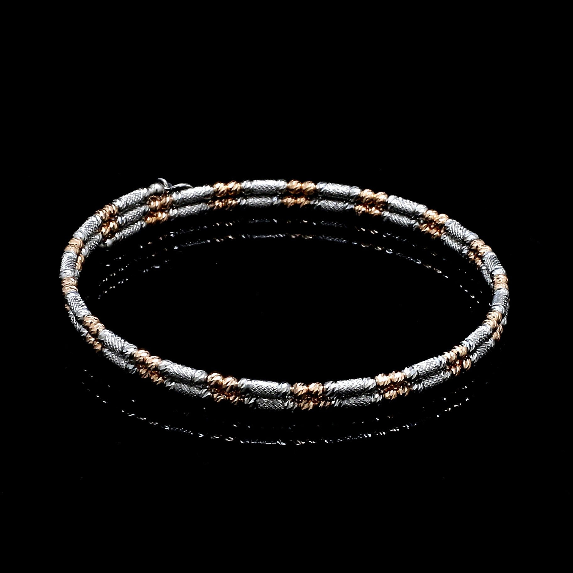 Japanese 2-row Platinum & Rose Gold Bracelet for Women with Diamond Cut Balls JL PTB 1277