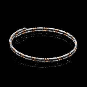 Japanese 2-row Platinum & Rose Gold Bracelet for Women with Diamond Cut Balls JL PTB 1277