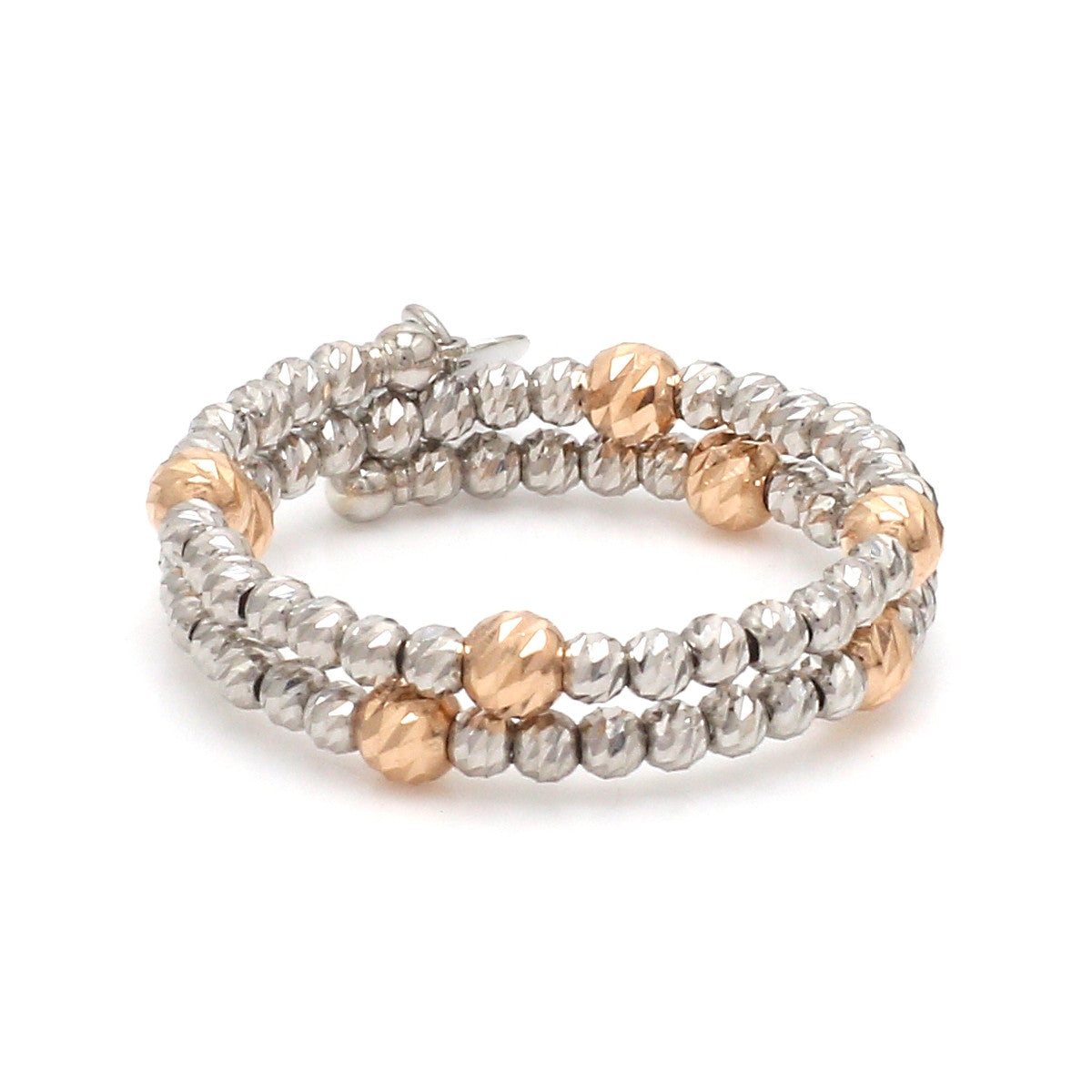 Japanese 2 Row Flexible Platinum Rose Gold Fusion Ring with Diamond Cutting JL PT 1378
