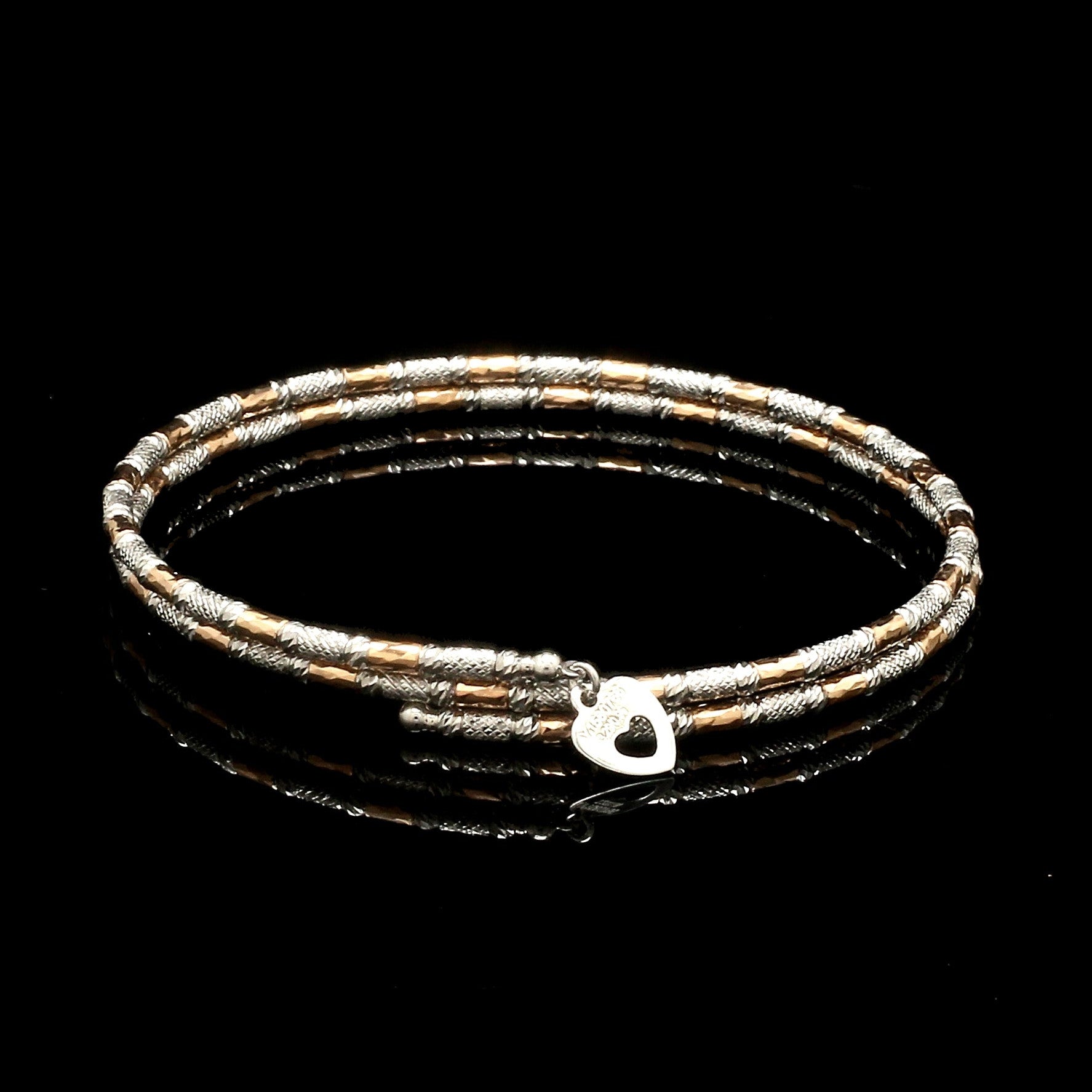 Japanese 2-row Platinum & Rose Gold Bracelet for Women with Diamond Cut Balls JL PTB 1227