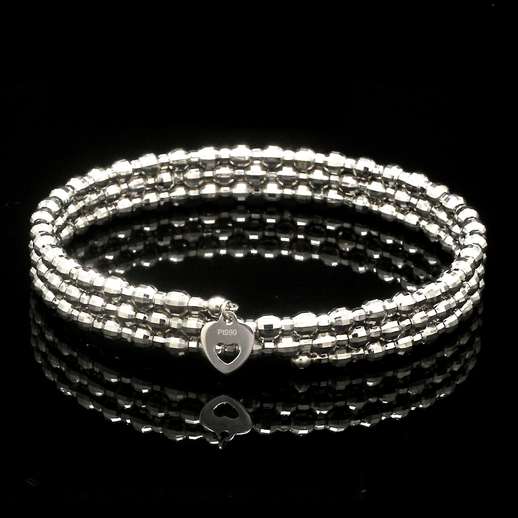 Dazzling Shiny 3-row Japanese Platinum Bracelet for Women with Diamond Cut Balls JL PTB 721