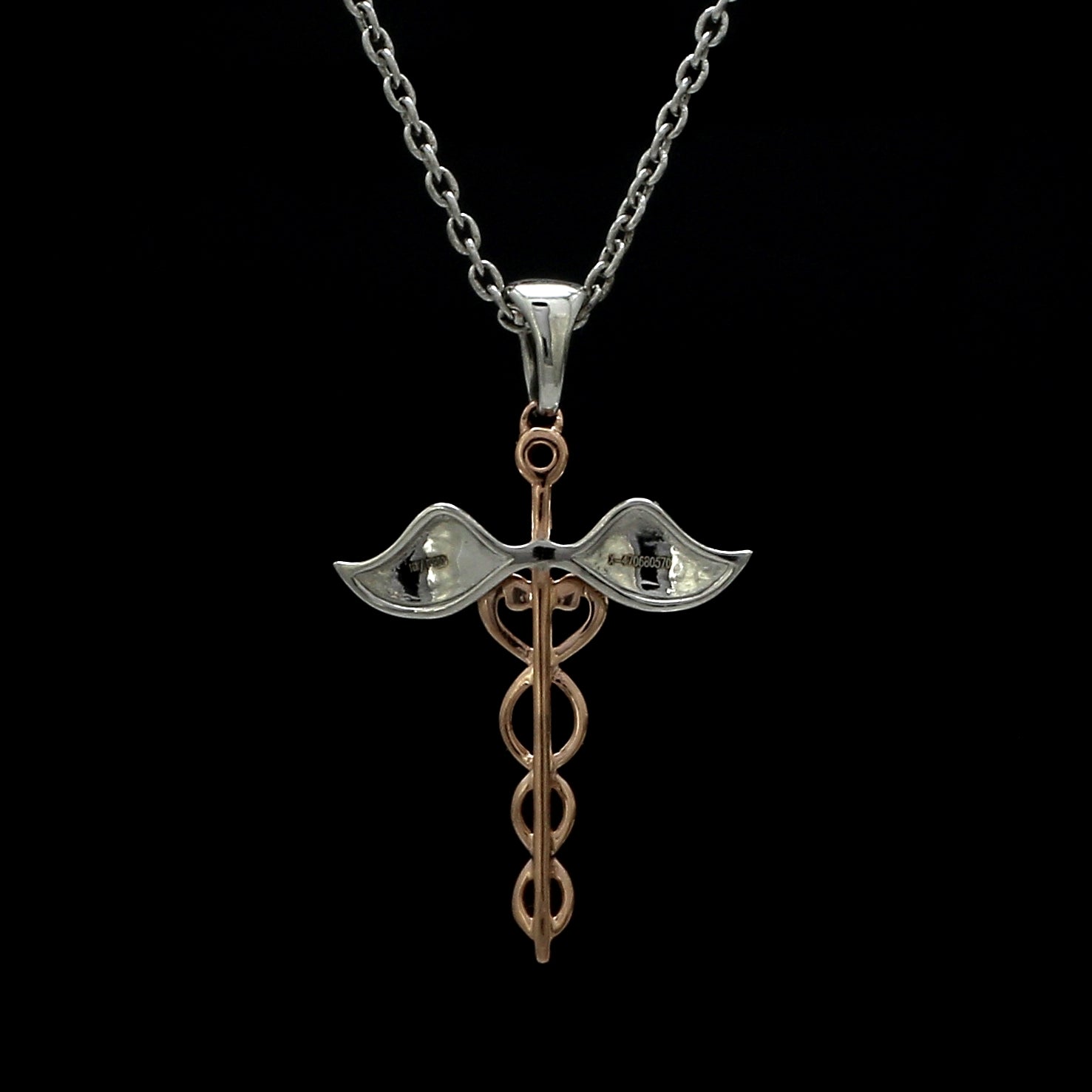 Platinum Rose Gold Caduceus Pendant for Doctors with Wings JL PT P 319-A