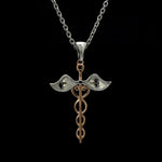 Load image into Gallery viewer, Platinum Rose Gold Caduceus Pendant for Doctors with Wings JL PT P 319-A
