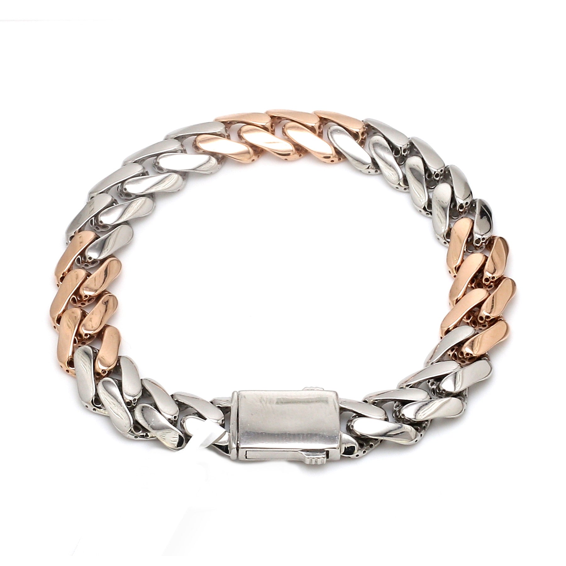 Men of Platinum | 9.5mm Matte & Hi-Polish Rose Gold Bracelet for Men JL PTB 1257
