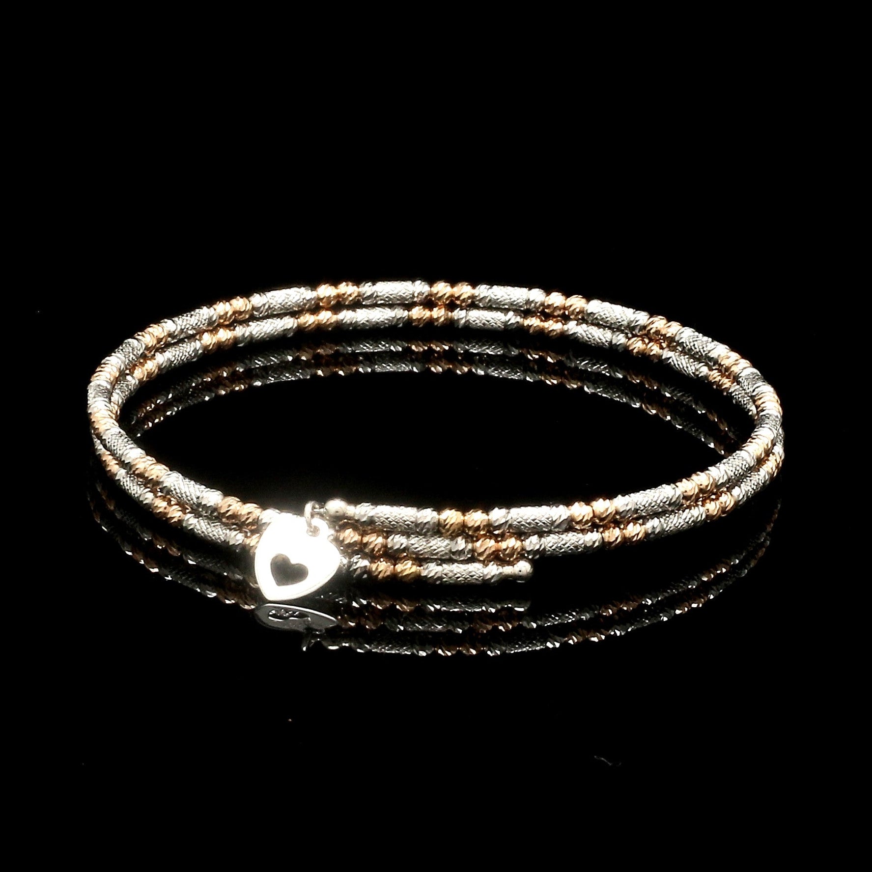 Japanese 2-row Platinum & Rose Gold Bracelet for Women with Diamond Cut Balls JL PTB 1226