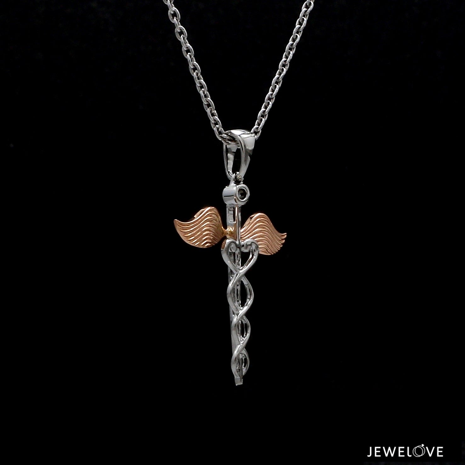 Platinum Caduceus Pendant for Doctors with Rose Gold Wings JL PT P 319   Jewelove.US