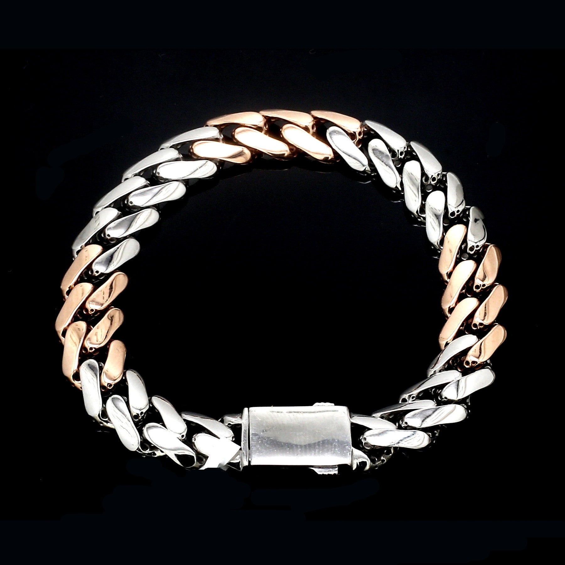 Men of Platinum | 9.5mm Matte & Hi-Polish Rose Gold Bracelet for Men JL PTB 1257