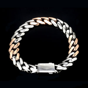 Men of Platinum | 9.5mm Matte & Hi-Polish Rose Gold Bracelet for Men JL PTB 1257