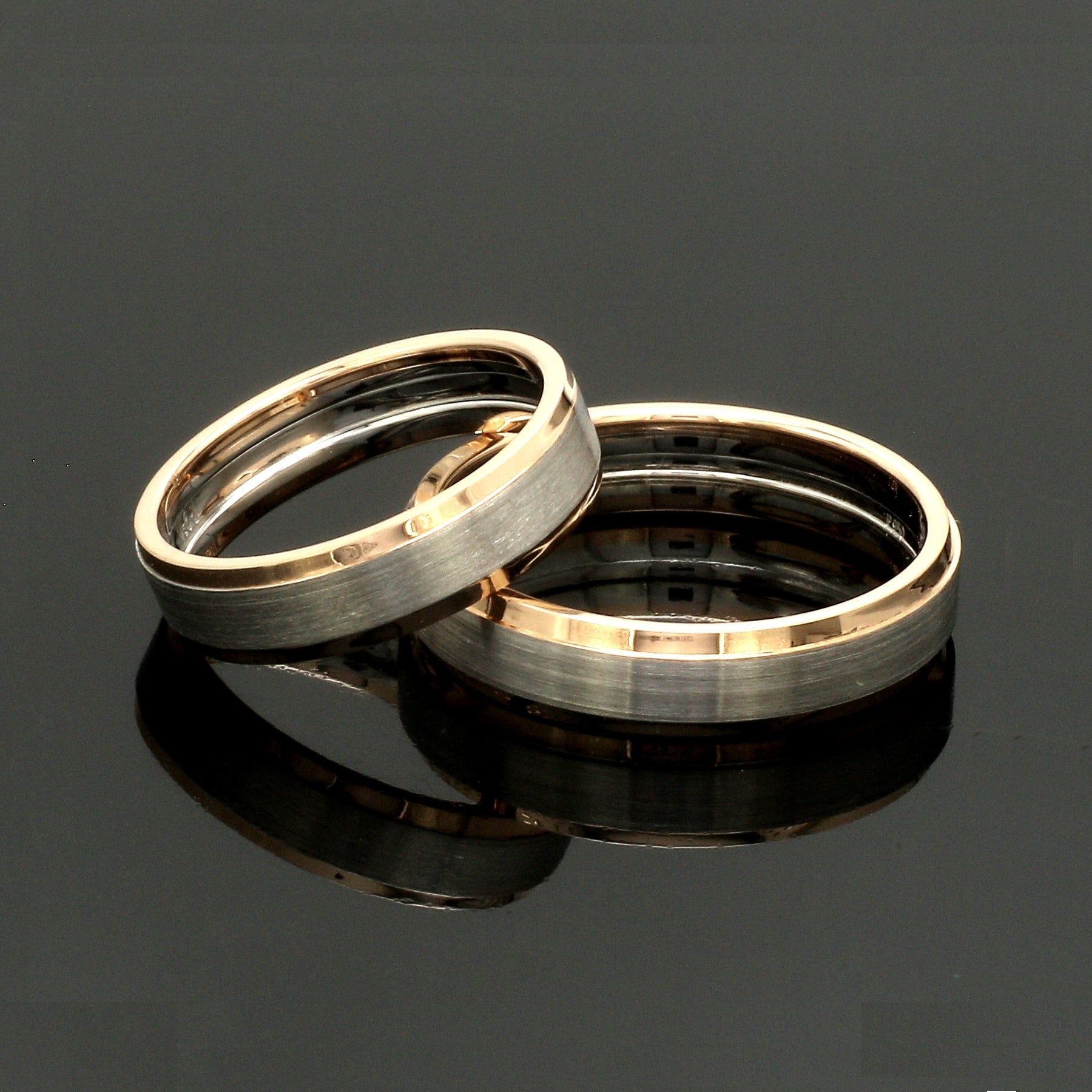 Engraved Platinum Love Bands with Rose Gold You & Me Ring JL PT 1404