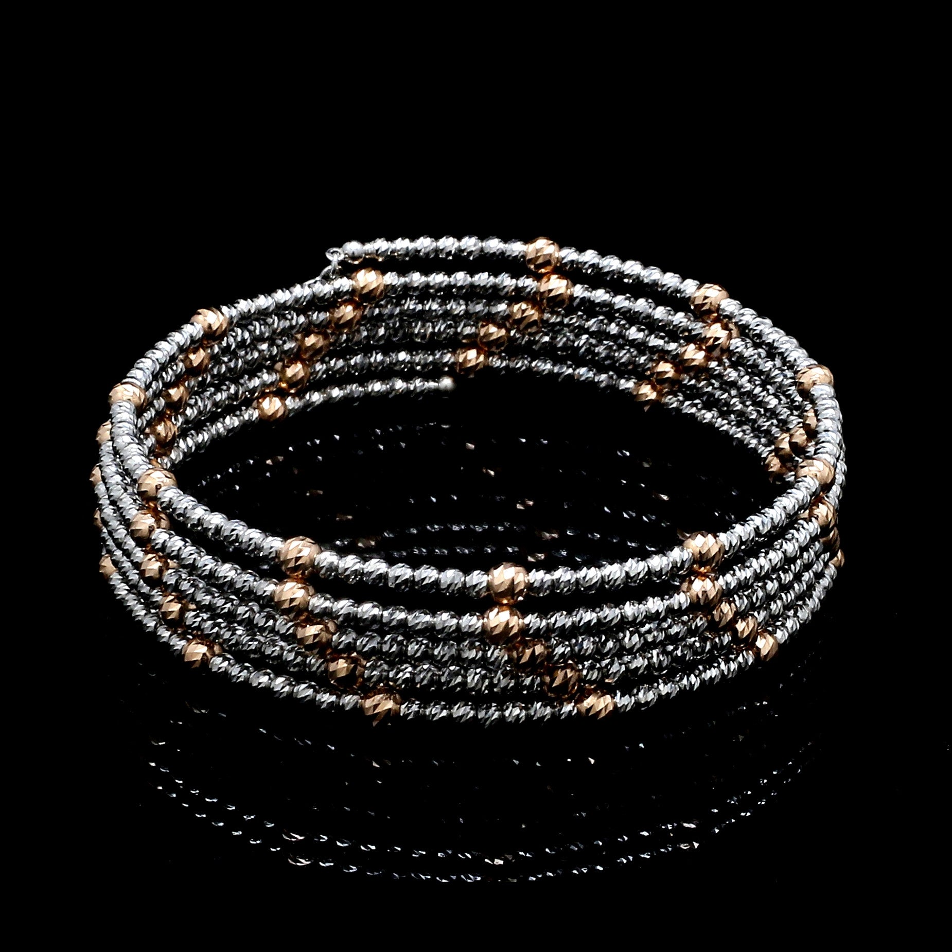 Japanese 5-row Platinum & Rose Gold Bracelet for Women with Diamond Cut Balls JL PTB 1272