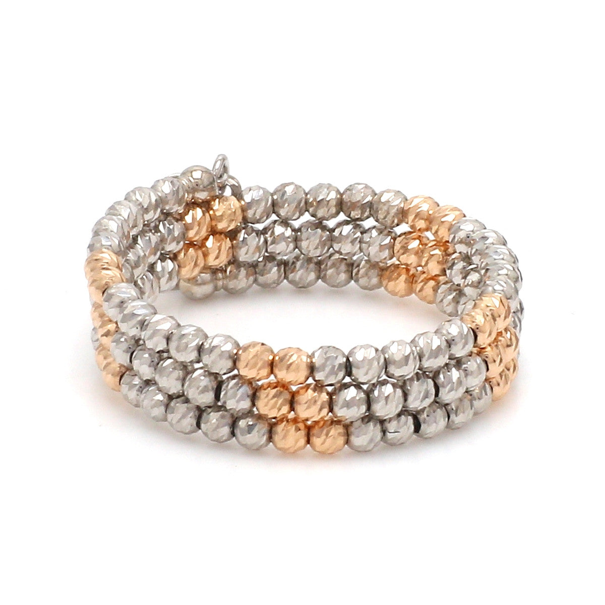 Japanese 3 Row Flexible Platinum Rose Gold Fusion Ring with Diamond Cutting JL PT 1375