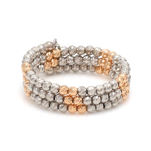 Japanese 3 Row Flexible Platinum Rose Gold Fusion Ring with Diamond Cutting JL PT 1375