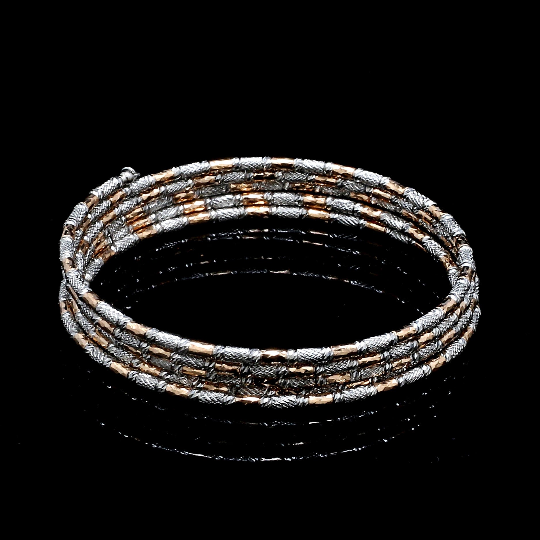Japanese 5-row Platinum & Rose Gold Bracelet for Women with Diamond Cut Balls JL PTB 1273