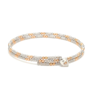 Japanese 2-row Platinum & Rose Gold Bracelet for Women with Diamond Cut Balls JL PTB 1226
