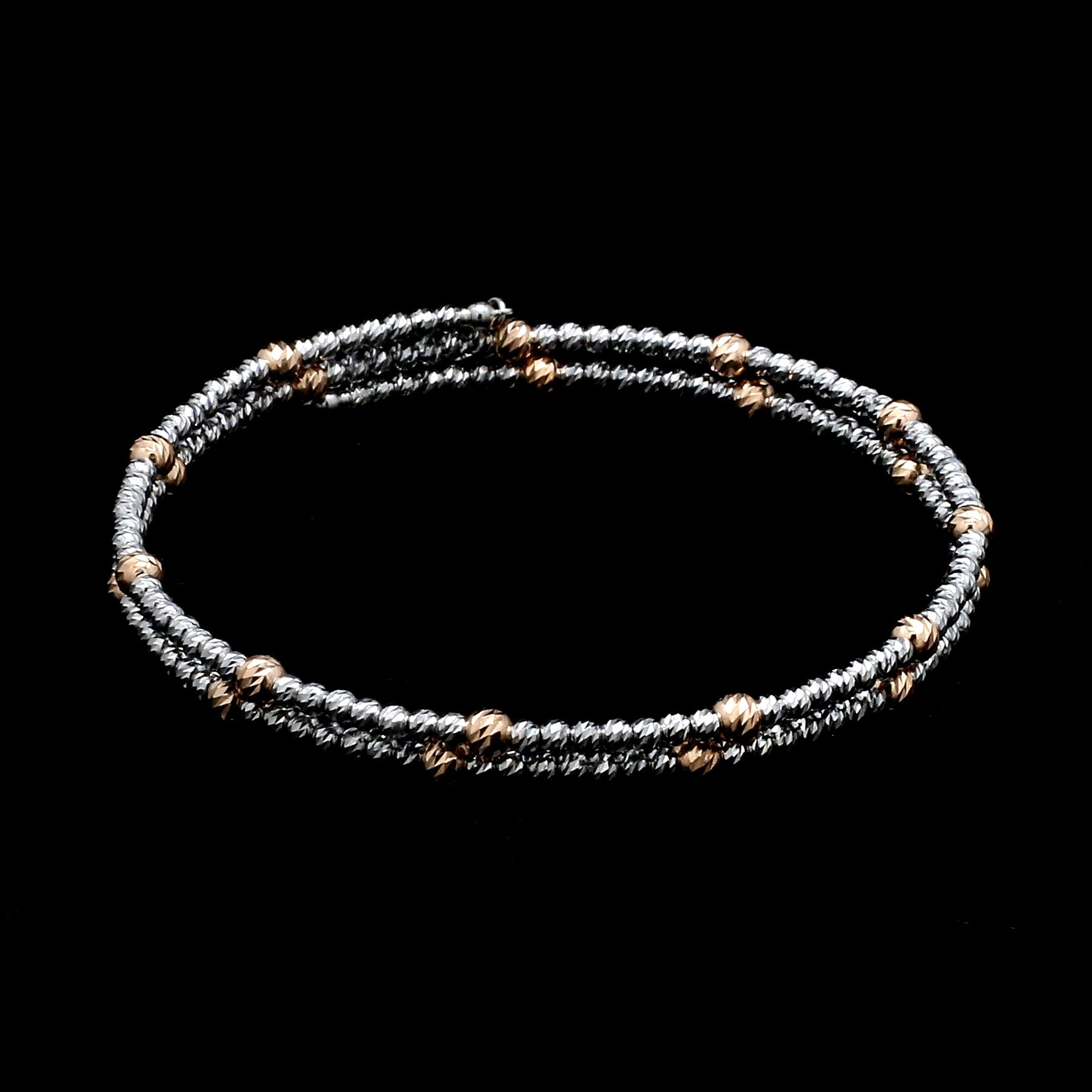 Japanese 2-row Platinum & Rose Gold Bracelet for Women with Diamond Cut Balls JL PTB 1260