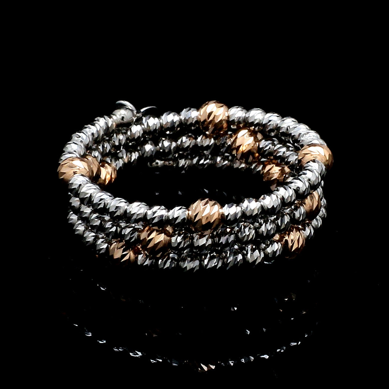 Japanese 3 Row Flexible Platinum Rose Gold Fusion Ring with Diamond Cutting JL PT 1377