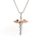 Load image into Gallery viewer, Platinum Caduceus Pendant for Doctors with Rose Gold Wings JL PT P 319   Jewelove.US
