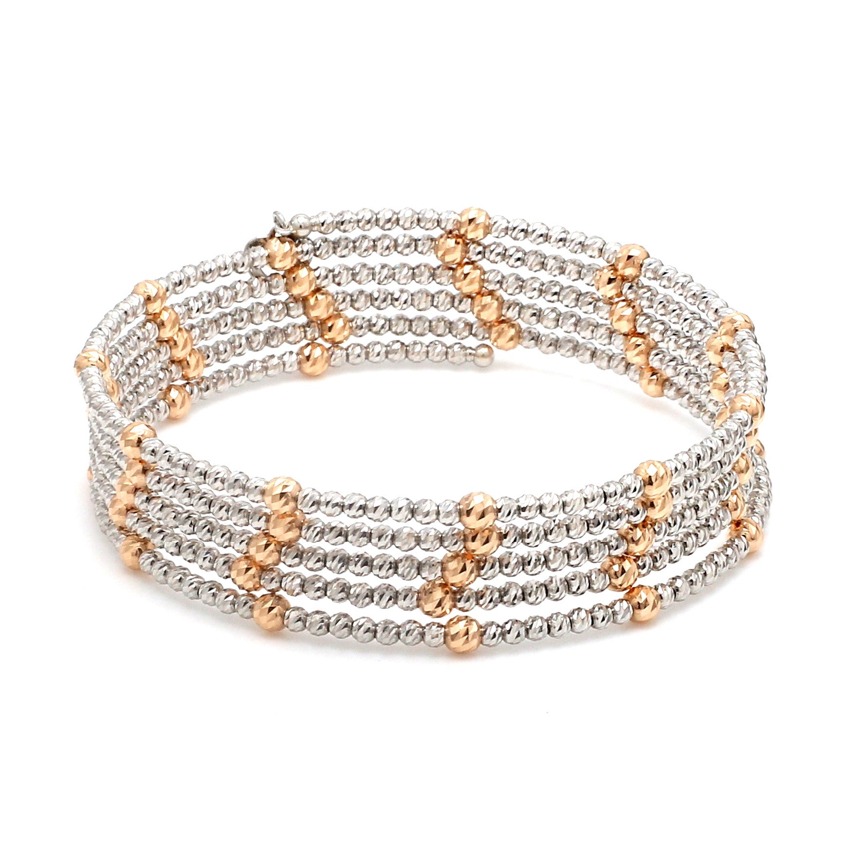 Japanese 5-row Platinum & Rose Gold Bracelet for Women with Diamond Cut Balls JL PTB 1272