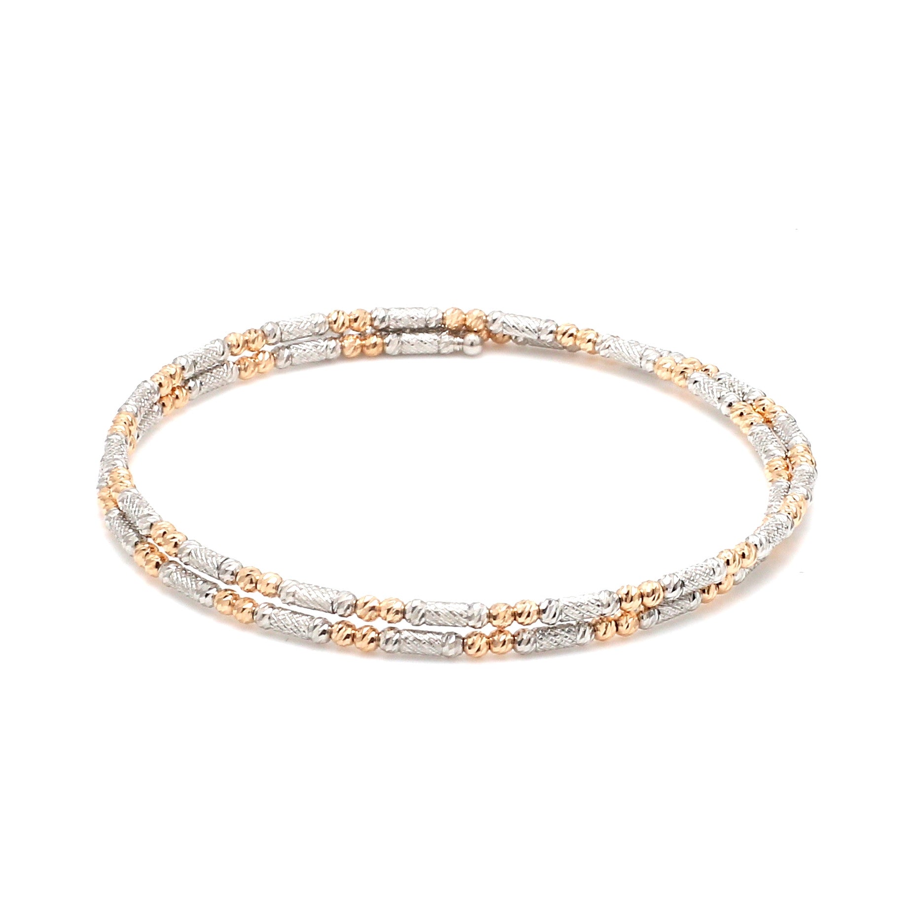 Japanese 2-row Platinum & Rose Gold Bracelet for Women with Diamond Cut Balls JL PTB 1277