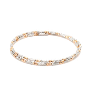 Japanese 2-row Platinum & Rose Gold Bracelet for Women with Diamond Cut Balls JL PTB 1277