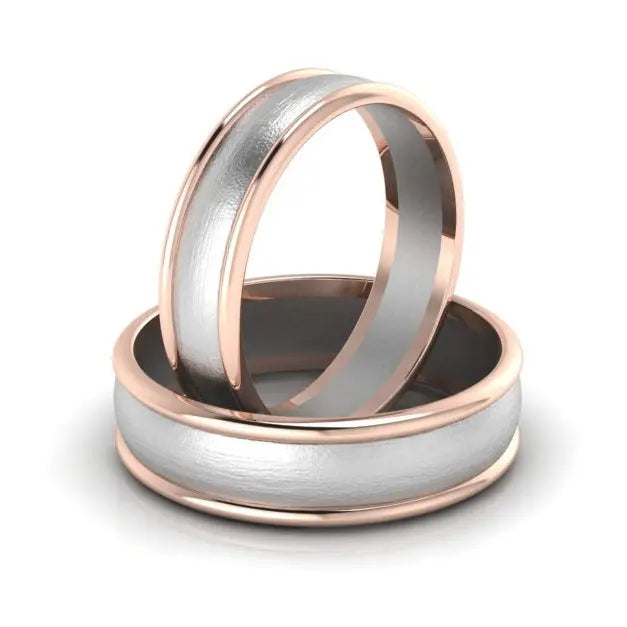 Classic Plain Platinum Couple Rings With a Rose Gold Border JL PT 633   Jewelove.US