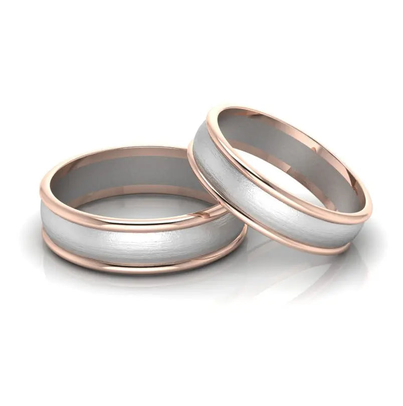 Classic Plain Platinum Couple Rings With a Rose Gold Border JL PT 633  Both Jewelove.US