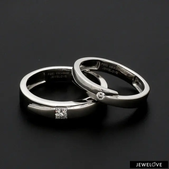 Conjoining Platinum Rings for Couples with Single Diamonds JL PT 599   Jewelove.US