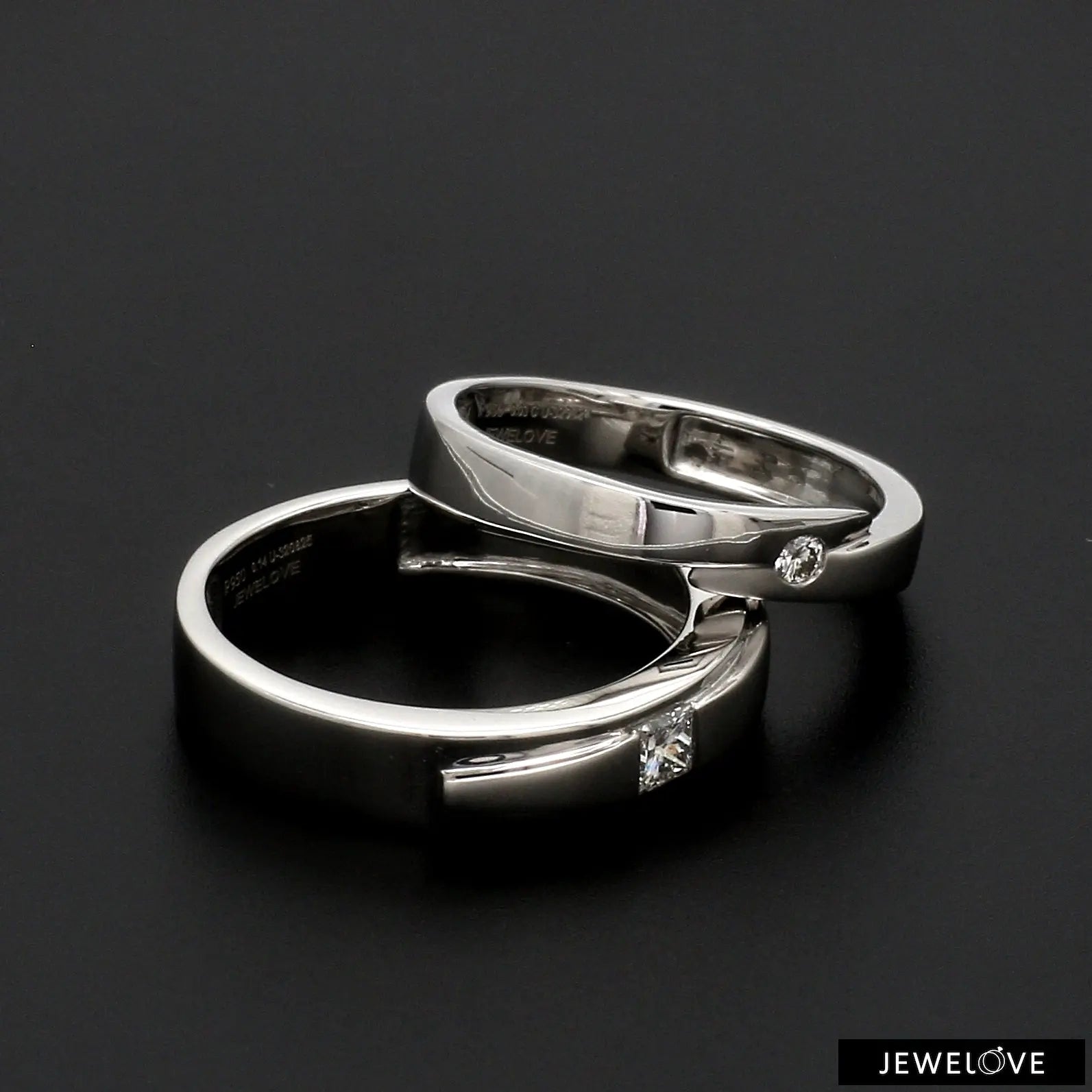 Conjoining Platinum Rings for Couples with Single Diamonds JL PT 599   Jewelove.US