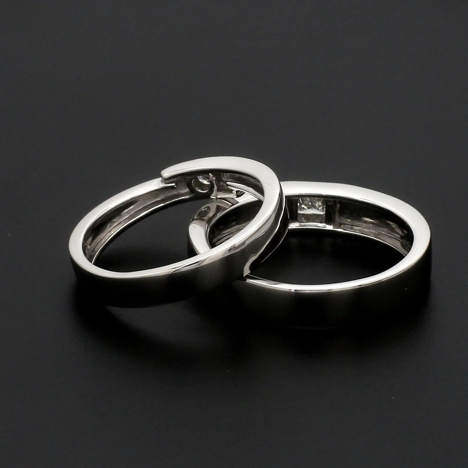 Conjoining Platinum Rings for Couples with Single Diamonds JL PT 599   Jewelove.US