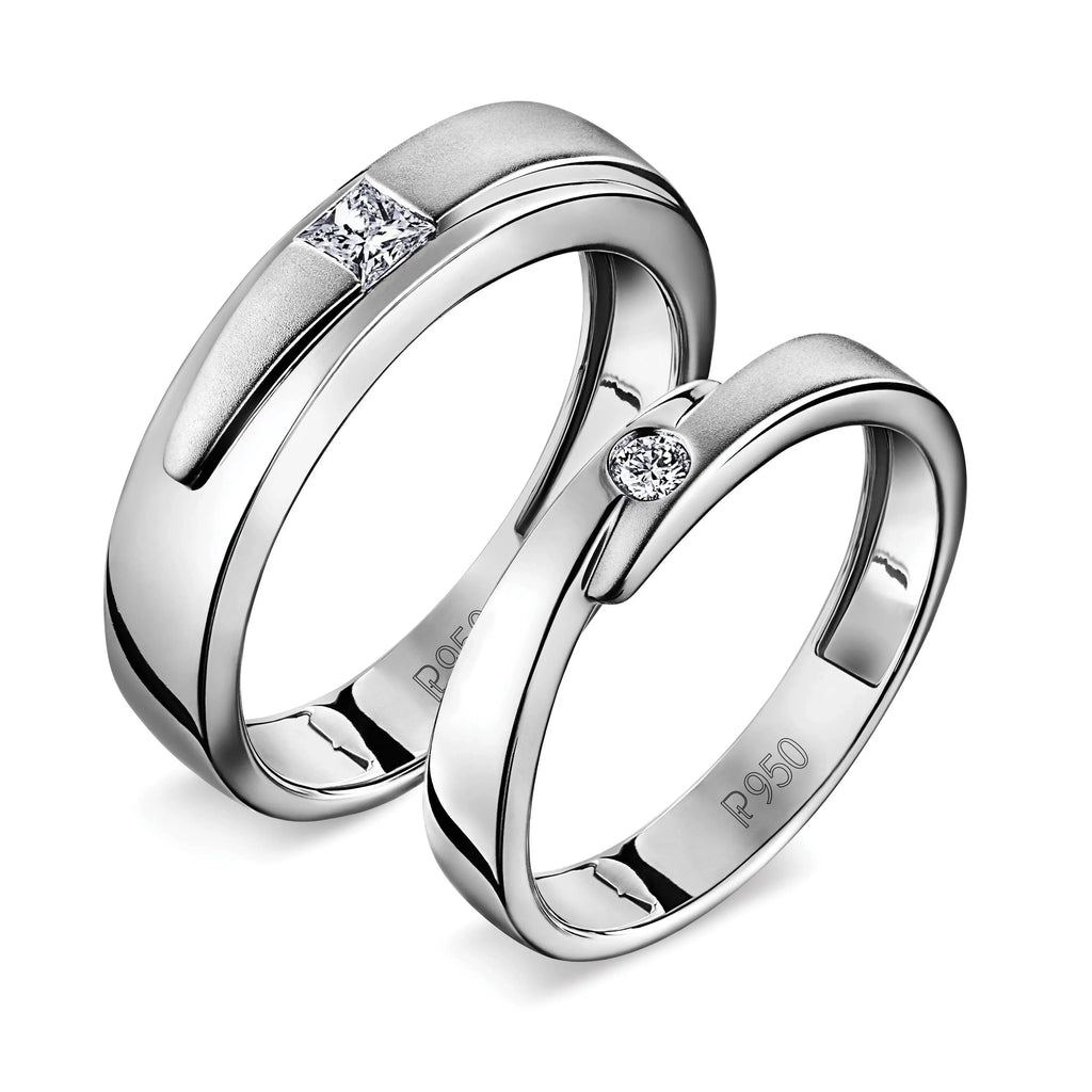 Conjoining Platinum Rings for Couples with Single Diamonds JL PT 599  Both Jewelove.US