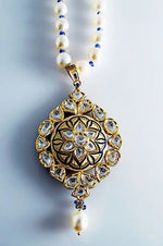 Load image into Gallery viewer, Cream and Blue Enamel Diamond Polki Pendant set by Suranas Jewelove   Suranas Jewelove
