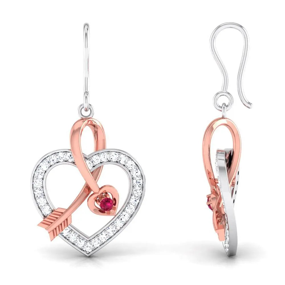 Cupid's Arrow Platinum & Rose Gold Heart Earrings with Ruby & Diamonds JL PT P 8064   Jewelove.US