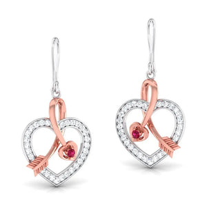 Cupid's Arrow Platinum & Rose Gold Heart Earrings with Ruby & Diamonds JL PT P 8064  Rose-Gold Jewelove.US