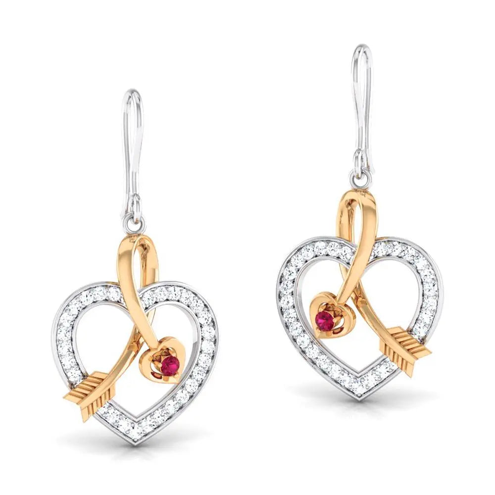Cupid's Arrow Platinum & Rose Gold Heart Earrings with Ruby & Diamonds JL PT P 8064  Yellow-Gold Jewelove.US