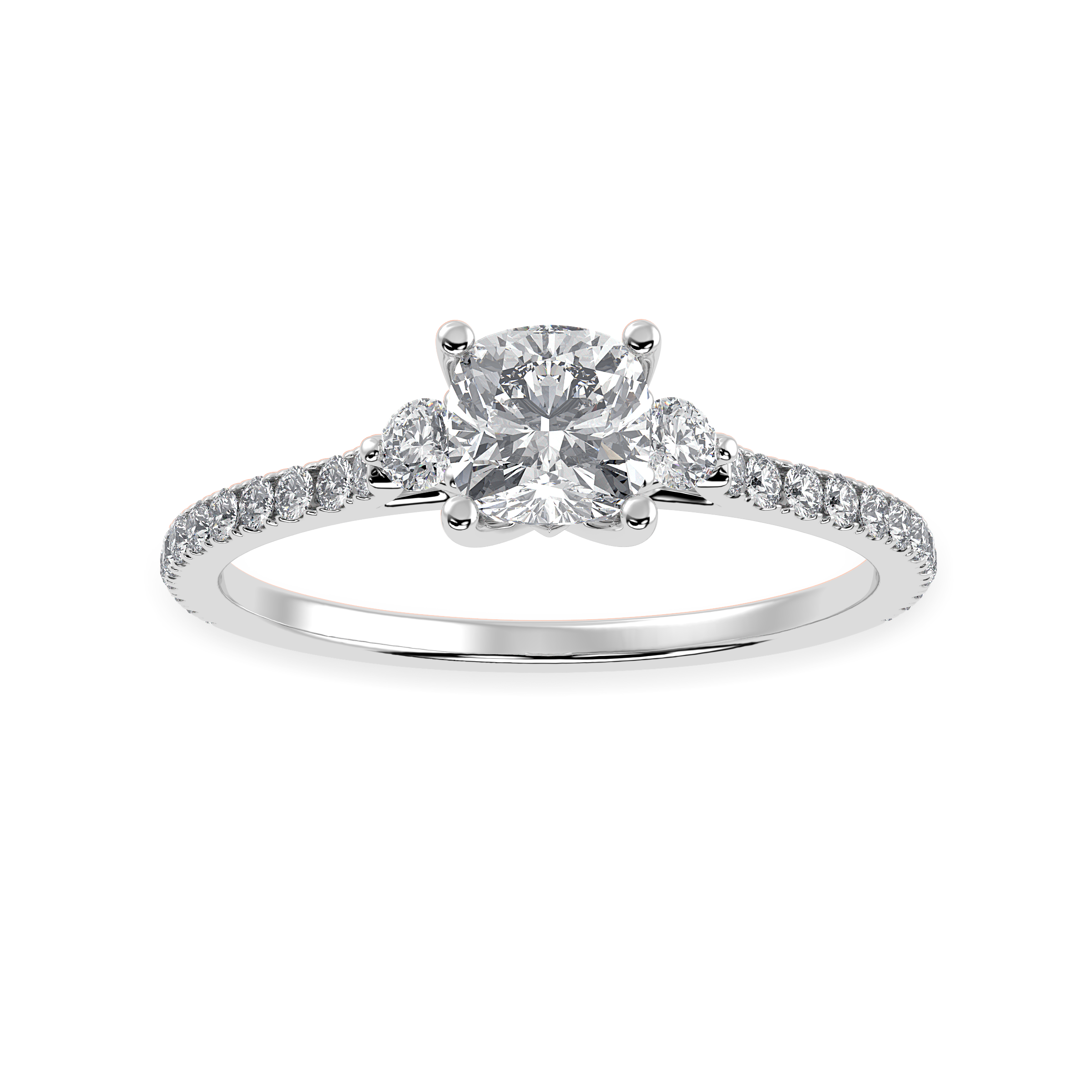 50-Pointer Cushion Cut Solitaire Diamond Accents Shank Platinum Ring JL PT 1241-A   Jewelove.US