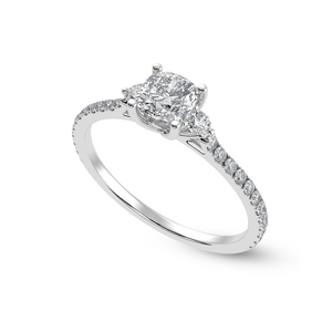 50-Pointer Cushion Cut Solitaire Diamond Accents Shank Platinum Ring JL PT 1241-A   Jewelove.US