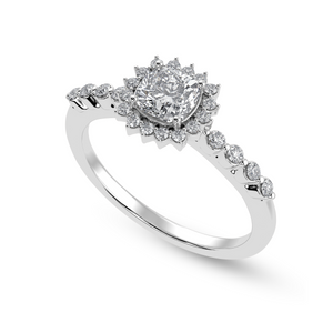 50-Pointer Cushion Cut Solitaire Halo Diamond Shank Platinum Ring JL PT 1249-A   Jewelove.US