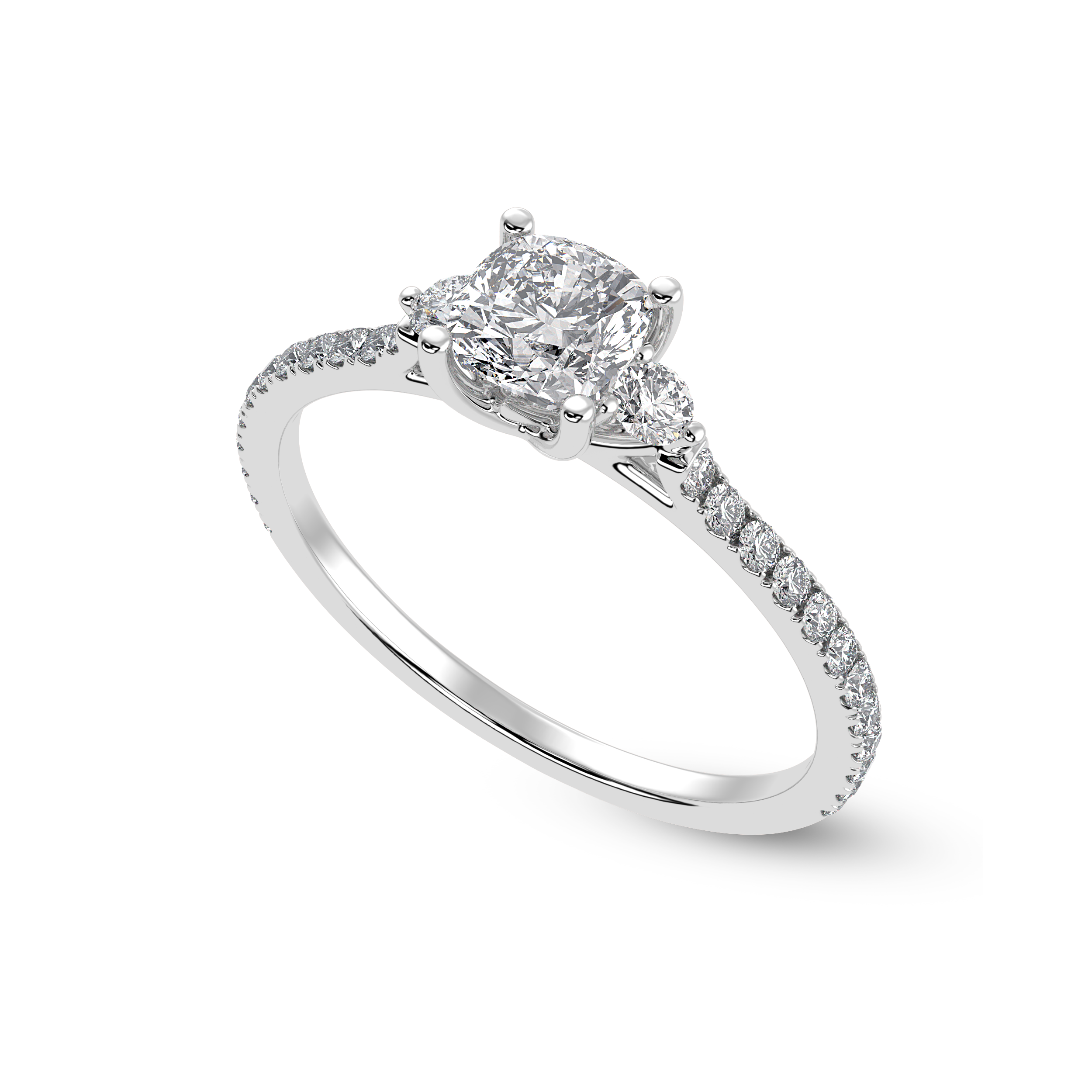 30-Pointer Cushion Cut Solitaire Diamond Accents Shank Platinum Ring JL PT 1241   Jewelove.US